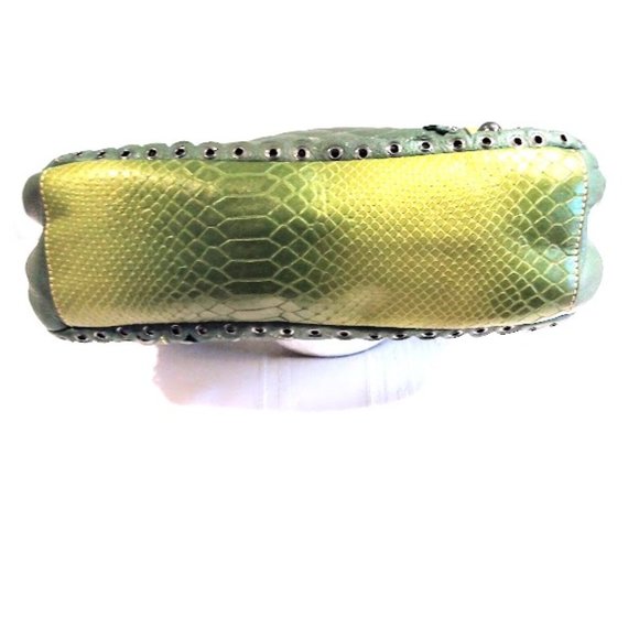 Sharif Snake Metal Green and Gray Leather Shoulder Bag - Picture 10 of 11
